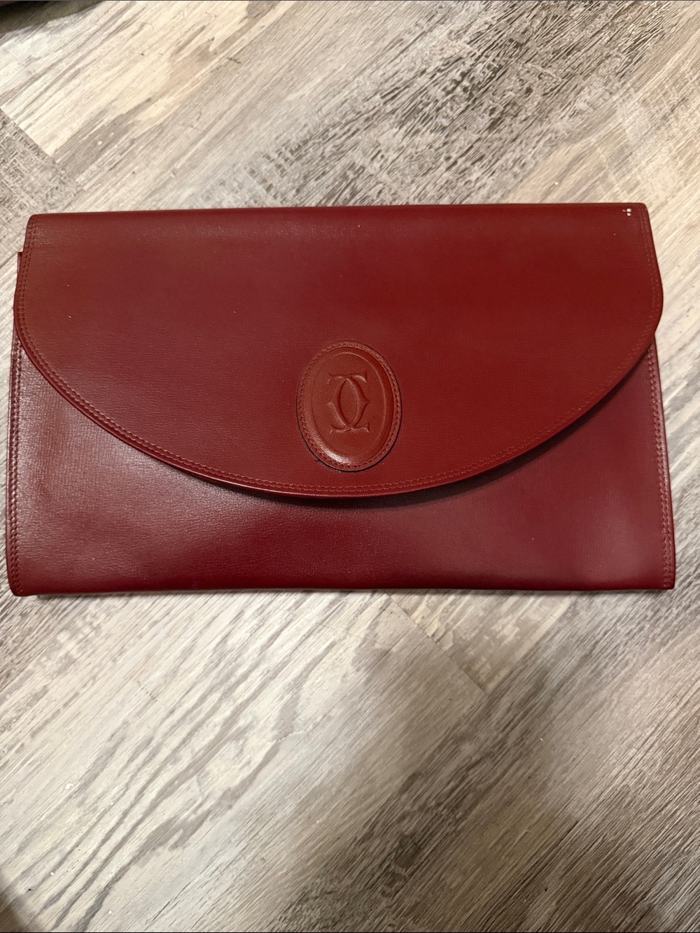 Cartier Burgundy Leather Envelope Clutch